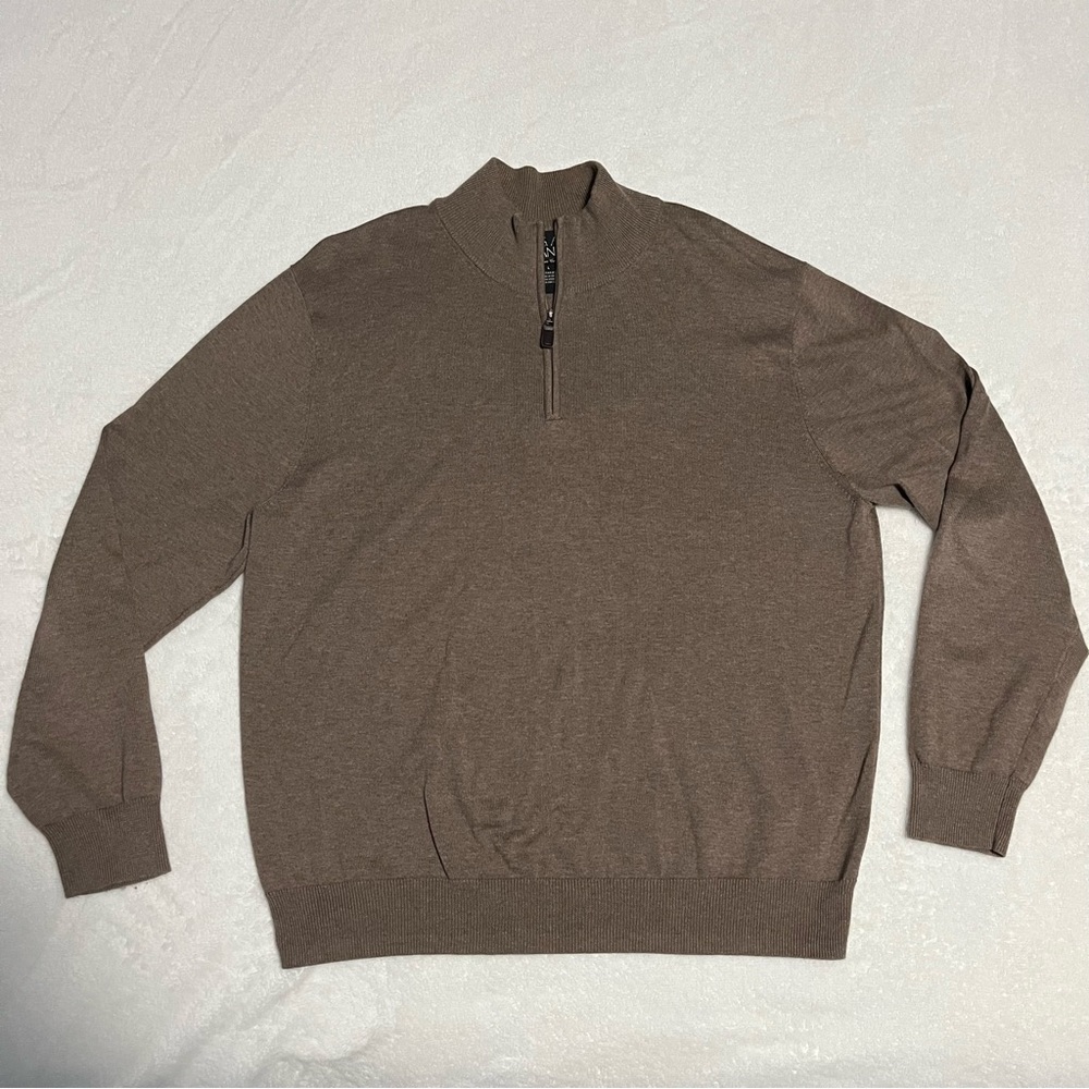 Jos. A. Bank men’s large brown quarter zip pullover sweater 100% Pima cotton